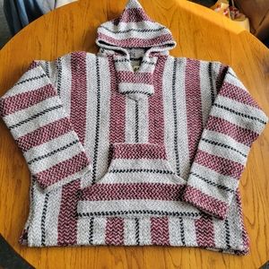 Baja Joe, hoodie/sweatshirt,red and gray striped, size medium